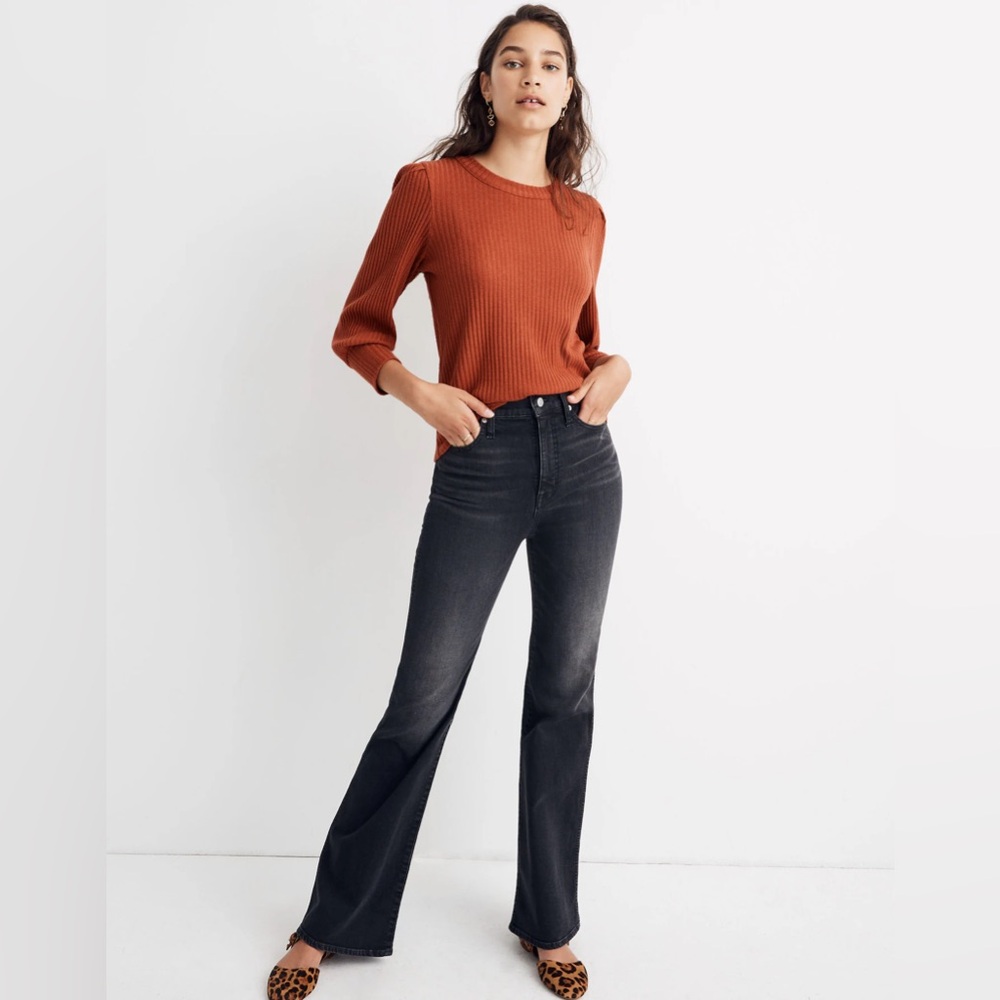 Madewell Brushed Rib Pleat-Sleeve Top Afterglow Red XXS - Picture 3 of 5